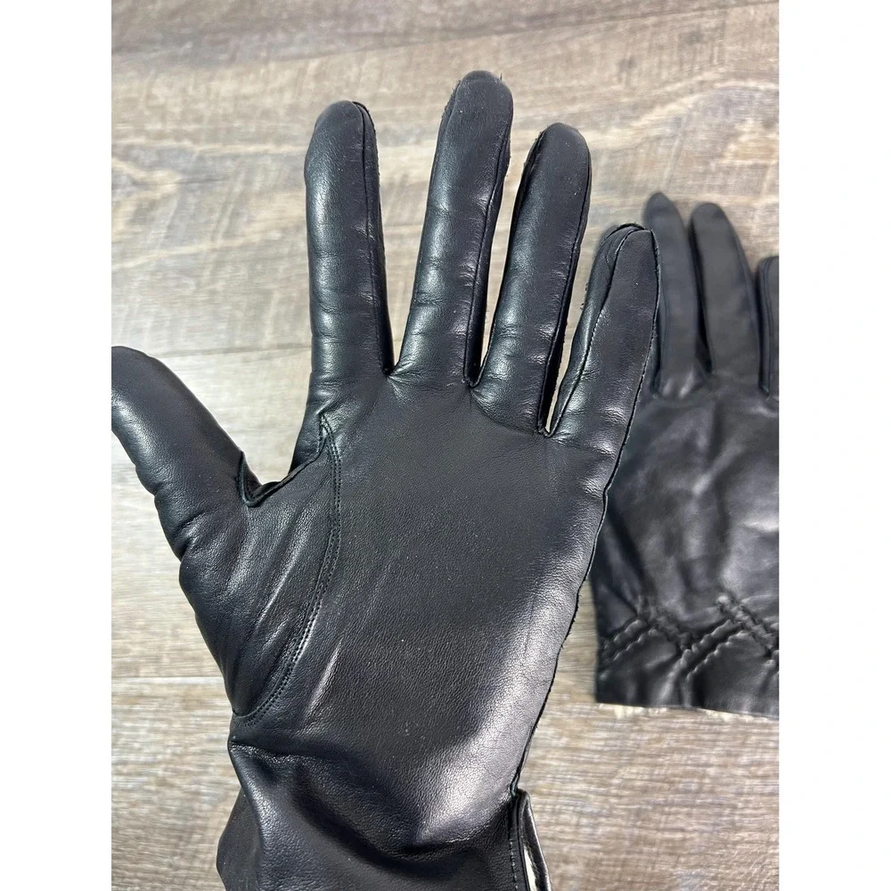 Vintage leather gloves faux fur lined black medium classic Warm driving